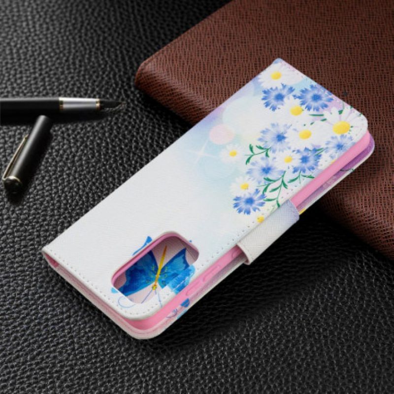 Flip Case voor Samsung Galaxy A52 4G / A52 5G / A52s 5G Geschilderde Vlinders En Bloemen