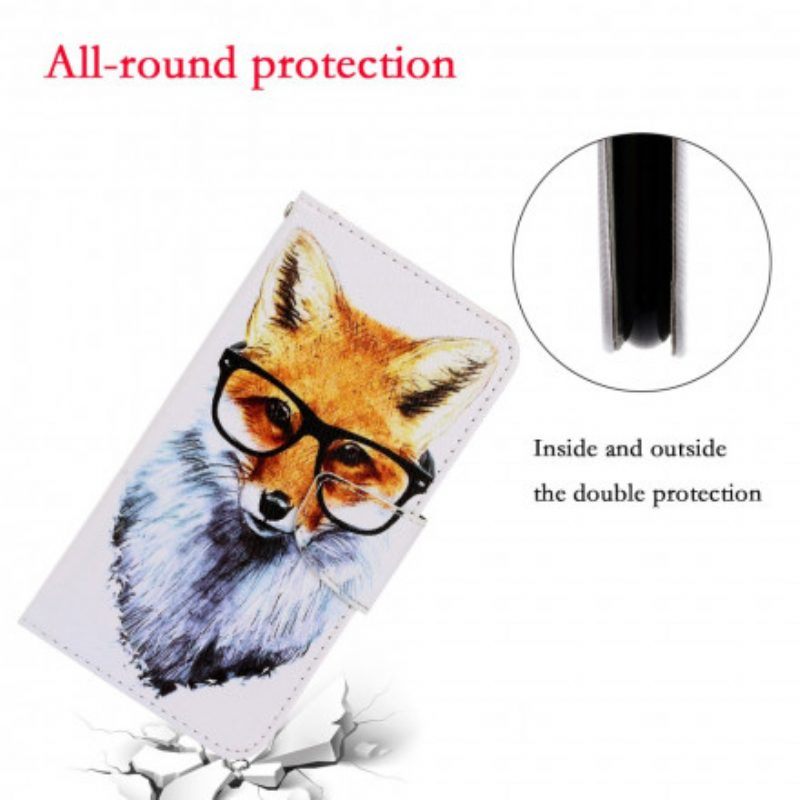 Flip Case voor Samsung Galaxy A52 4G / A52 5G / A52s 5G Met Ketting Brainy Fox Met Riem