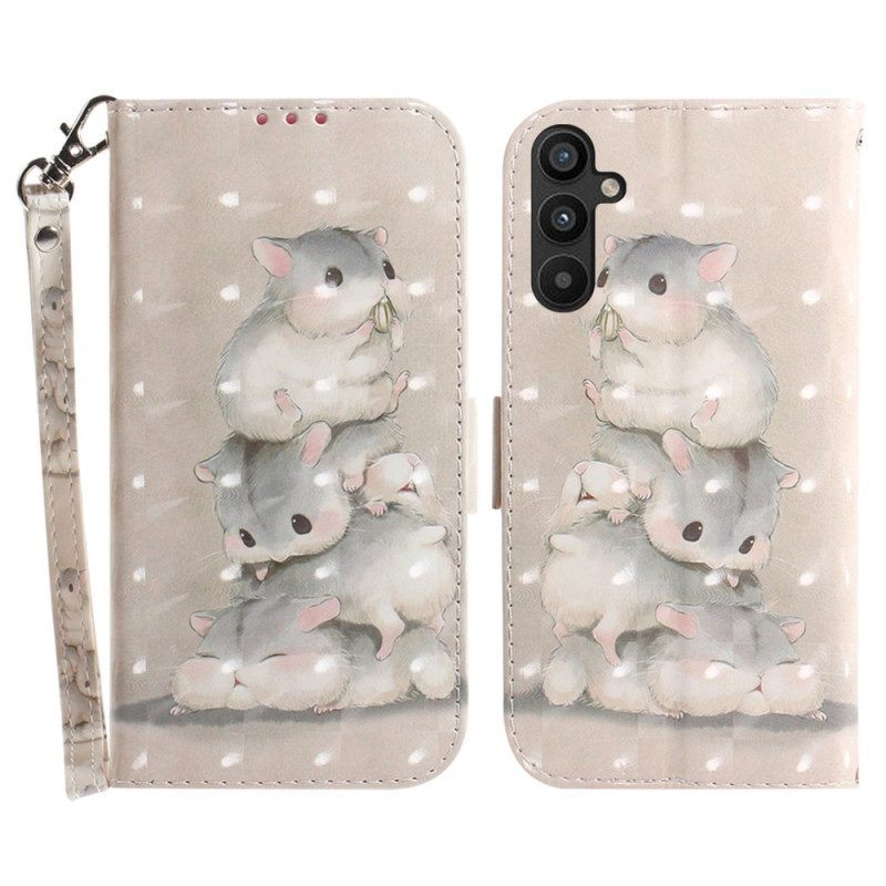 Flip Case voor Samsung Galaxy A54 5G Met Ketting Stapel Hamsters In Lanyard