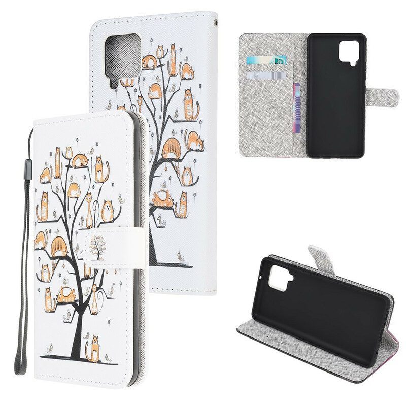 Flip Case voor Samsung Galaxy M12 / A12 Met Ketting Funky Cats Met Riem