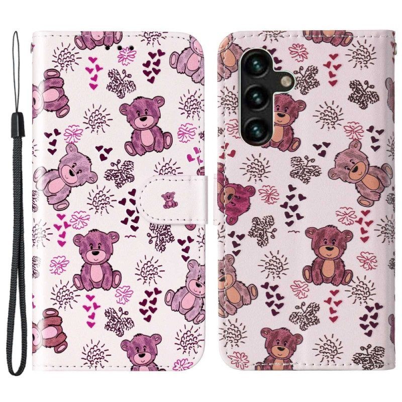 Flip Case voor Samsung Galaxy S23 5G Met Ketting Teddyberen