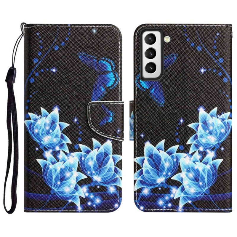 Flip Case voor Samsung Galaxy S23 Plus 5G Met Ketting Vlinders Op Een Riem