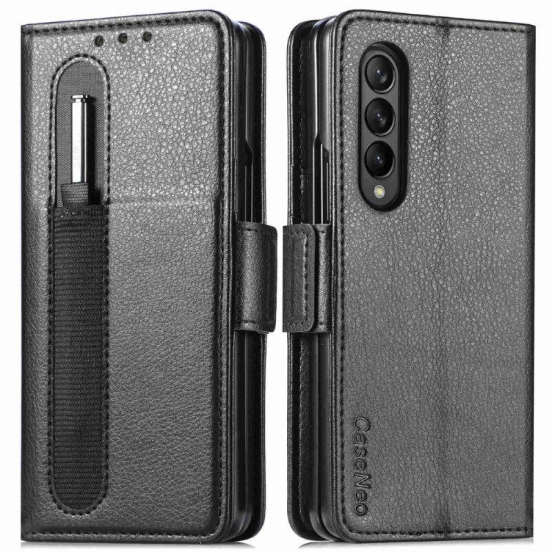 Flip Case voor Samsung Galaxy Z Fold 4 Caseneo Litchi-penhouder Van Imitatieleer