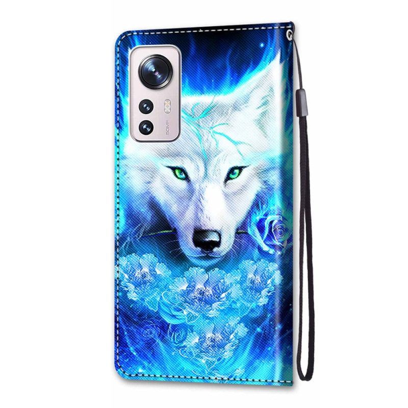 Flip Case voor Xiaomi 12 / 12X Met Ketting Lanyard Wolf