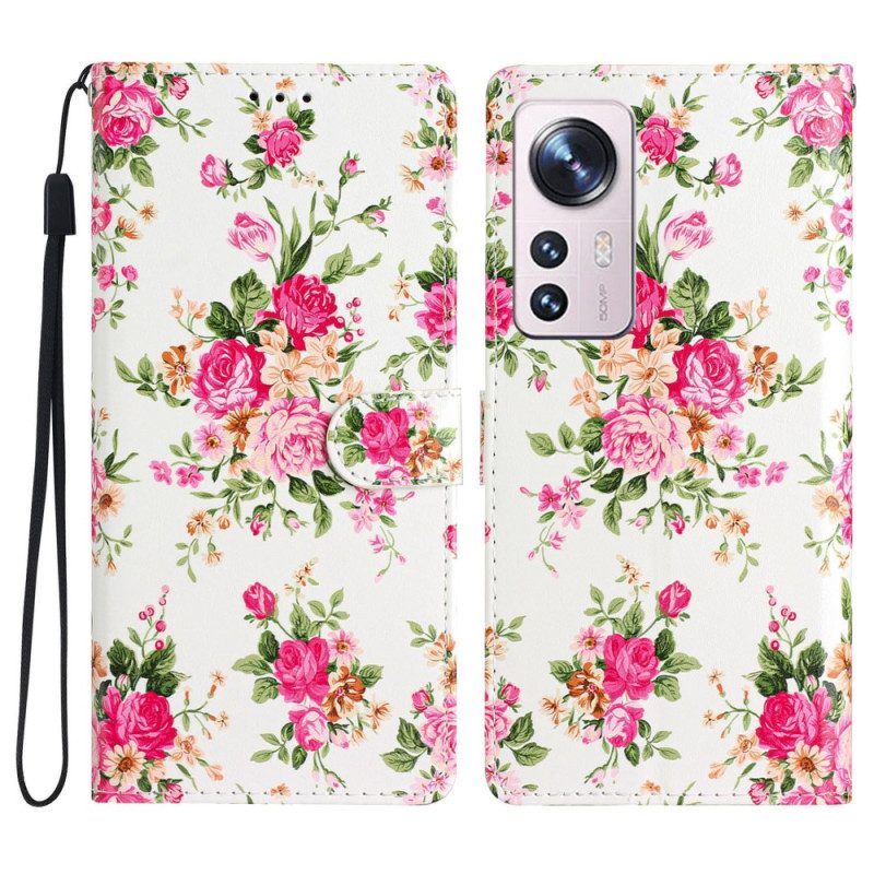 Flip Case voor Xiaomi 12 Lite Met Ketting Riem Liberty Bloemen