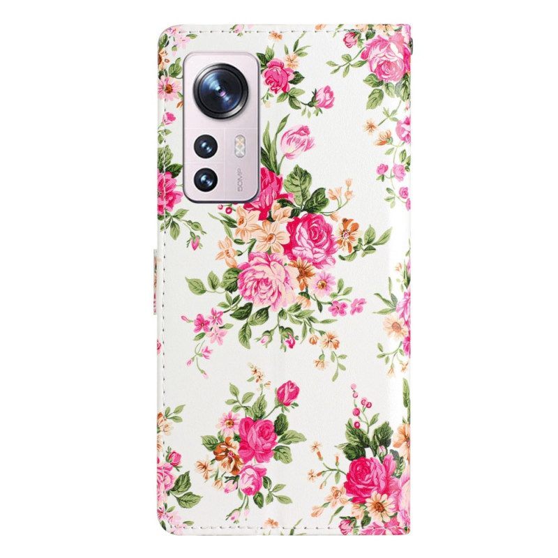 Flip Case voor Xiaomi 12 Lite Met Ketting Riem Liberty Bloemen