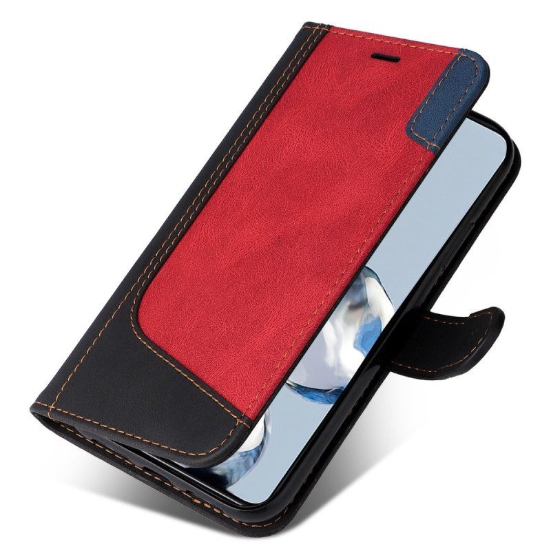 Flip Case voor Xiaomi 12T / 12T Pro Met Ketting Driekleurige Riem