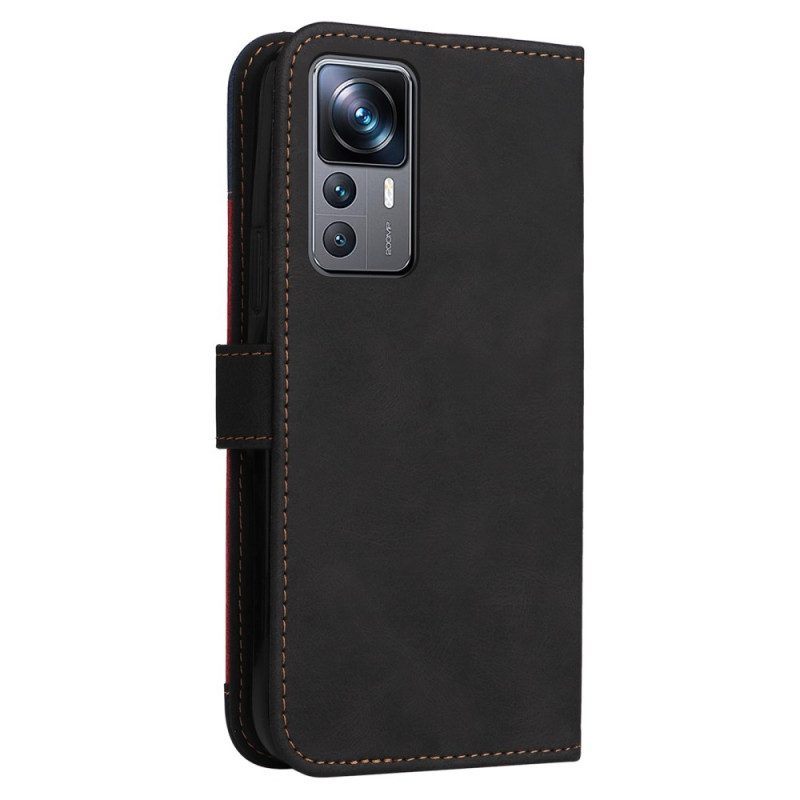 Flip Case voor Xiaomi 12T / 12T Pro Met Ketting Driekleurige Riem