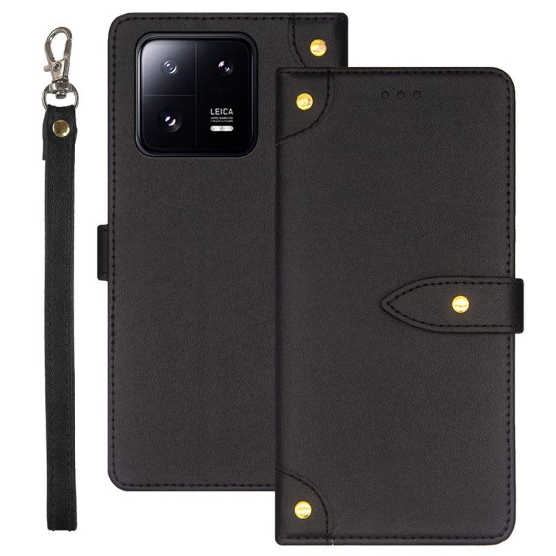 Flip Case voor Xiaomi 13 Pro Klinknagels En Riem Idewei