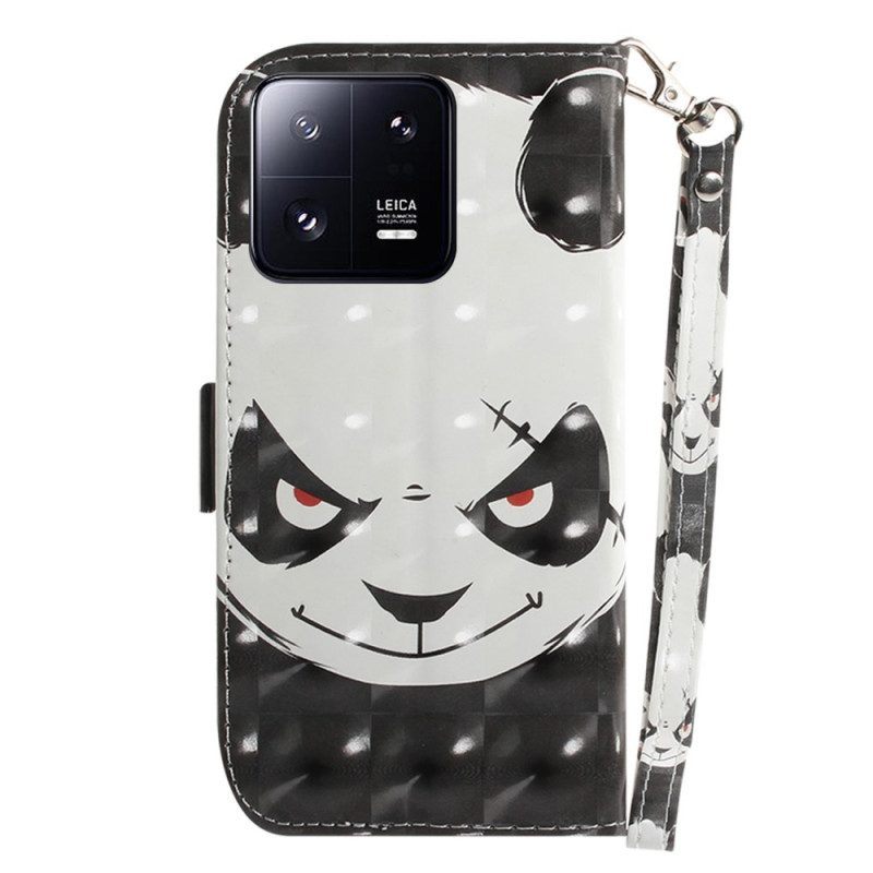 Flip Case voor Xiaomi 13 Pro Met Ketting Boze Panda Met Lanyard