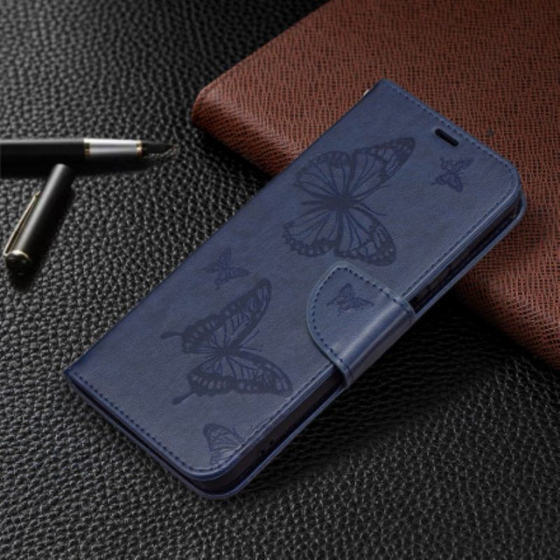 Flip Case voor Xiaomi Redmi Note 10 / 10S Met Ketting Vlinders Bedrukte Strappy