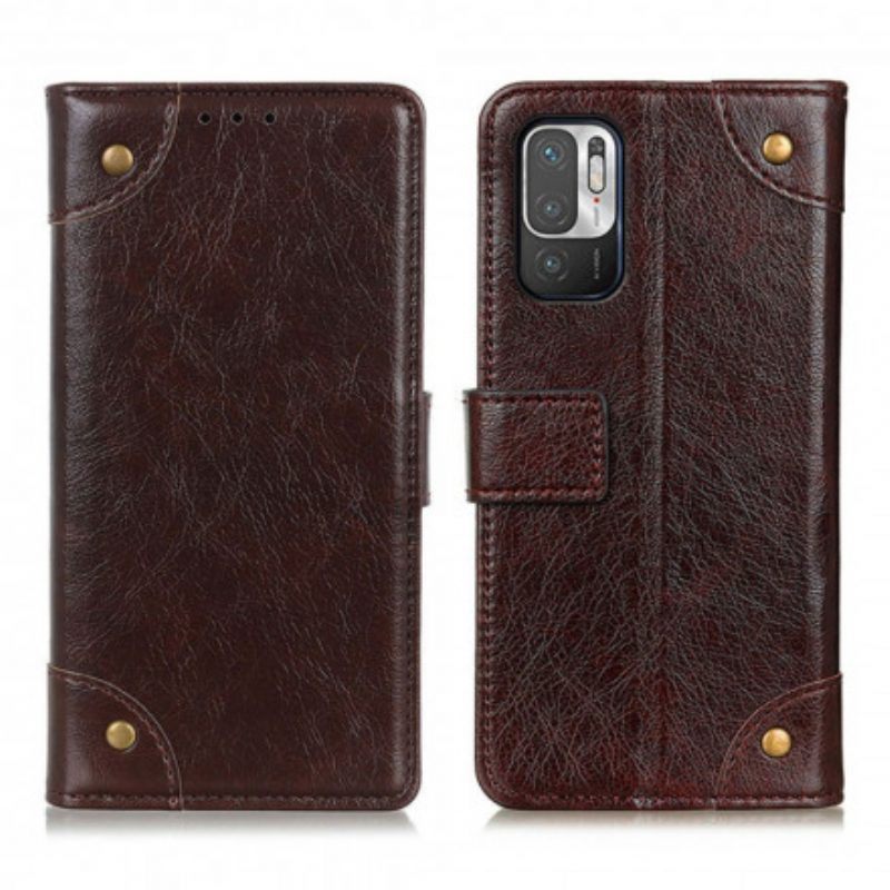 Flip Case voor Xiaomi Redmi Note 10 5G Stijl Nappa Lederen Vintage Klinknagels