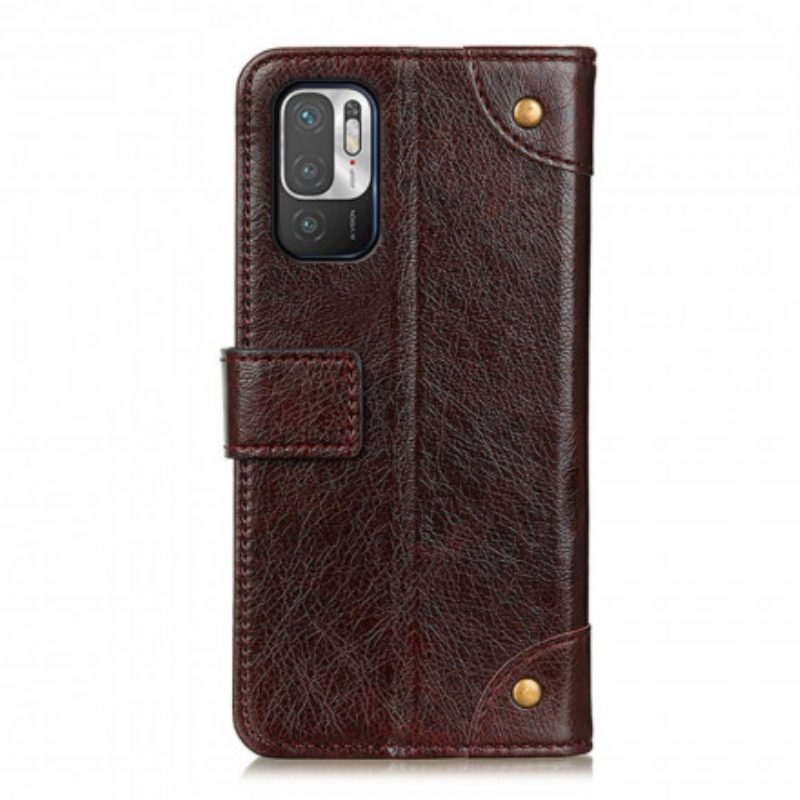 Flip Case voor Xiaomi Redmi Note 10 5G Stijl Nappa Lederen Vintage Klinknagels