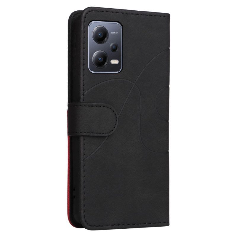 Flip Case voor Xiaomi Redmi Note 12 5G Met Ketting Tweekleurige Riem