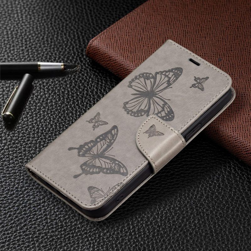 Flip Case voor Xiaomi Redmi Note 12 Pro Met Ketting Vlinders Bedrukte Strappy