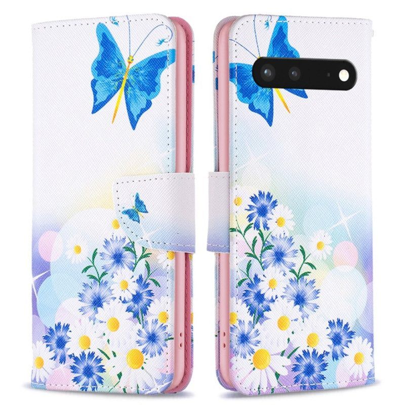 Folio-hoesje voor Google Pixel 7 Aquarel Vlinders