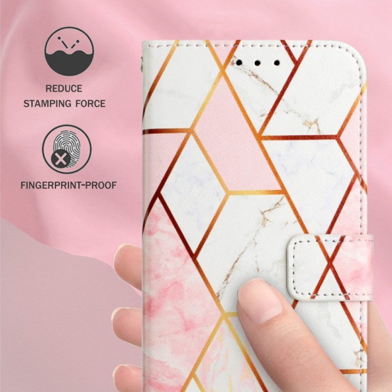 Folio-hoesje voor Google Pixel 7 Pro Marmer Geometrisch Met Riem