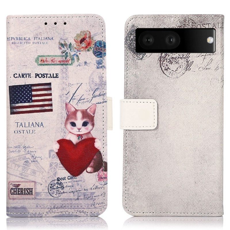 Folio-hoesje voor Google Pixel 7 Reiziger Kat