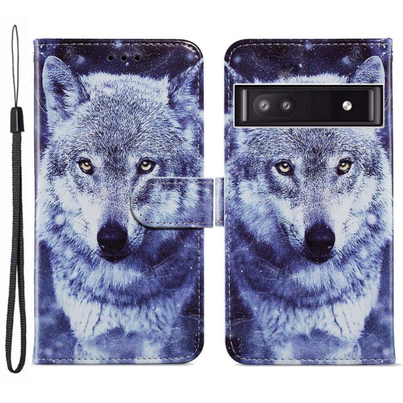 Folio-hoesje voor Google Pixel 7A Met Ketting Mijn Strappy Wolf