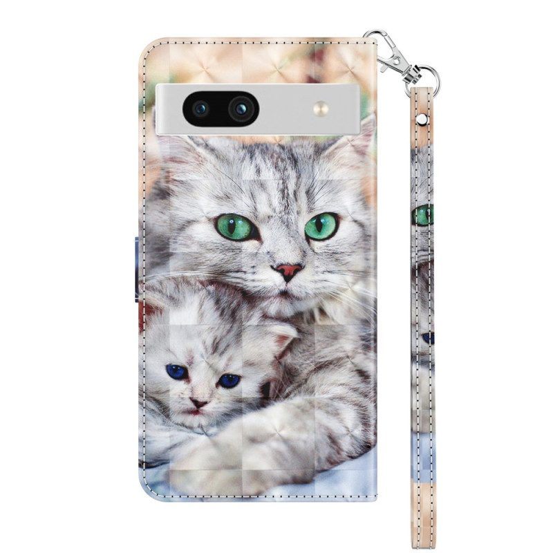 Folio-hoesje voor Google Pixel 7A Met Ketting Strappy Cat-familie