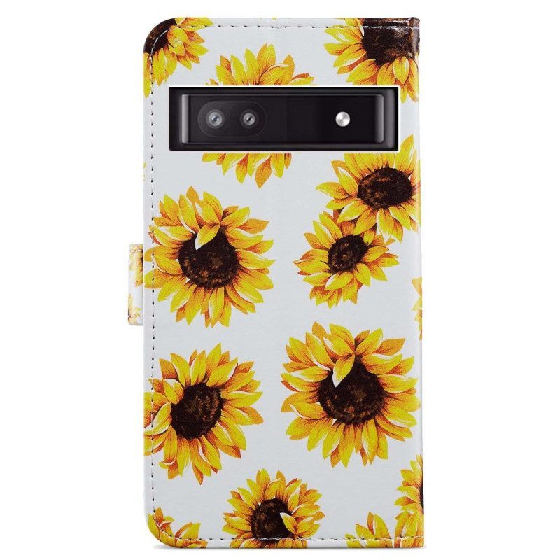 Folio-hoesje voor Google Pixel 7A Met Ketting String Zonnebloemen