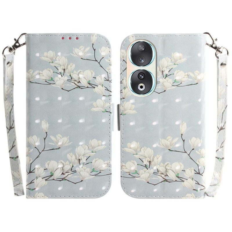 Folio-hoesje voor Honor 90 Met Ketting Witte Bloemen Met Riem