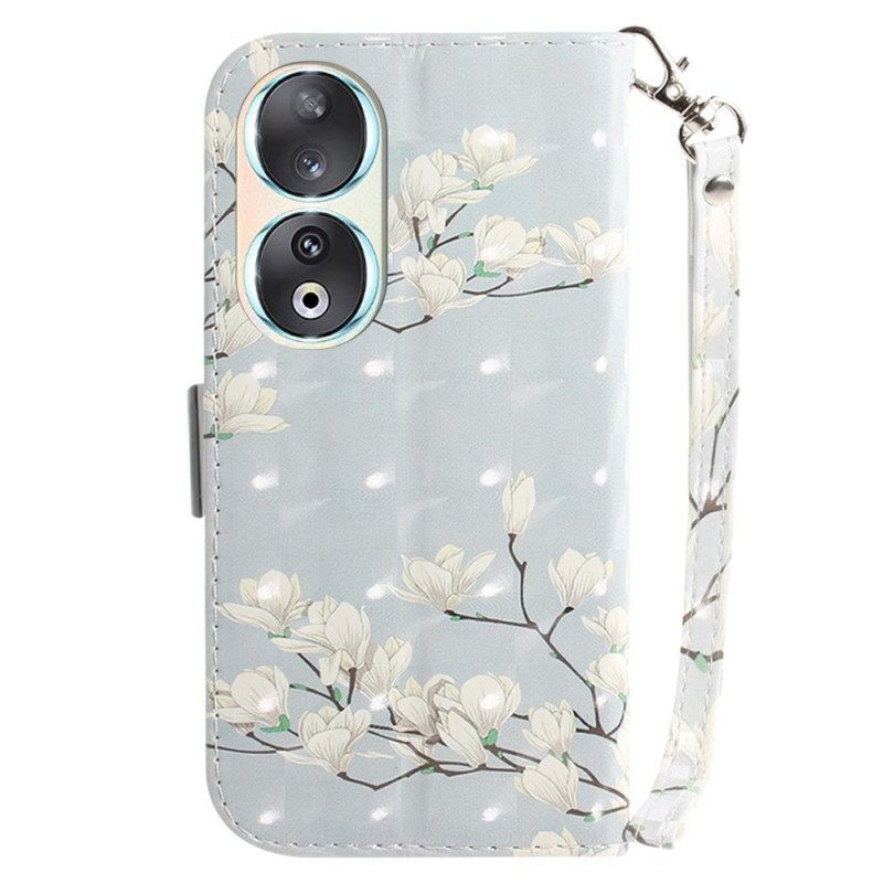 Folio-hoesje voor Honor 90 Met Ketting Witte Bloemen Met Riem