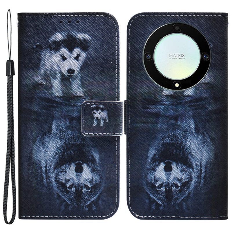 Folio-hoesje voor Honor Magic 5 Lite Met Ketting Strappy Puppy-droom