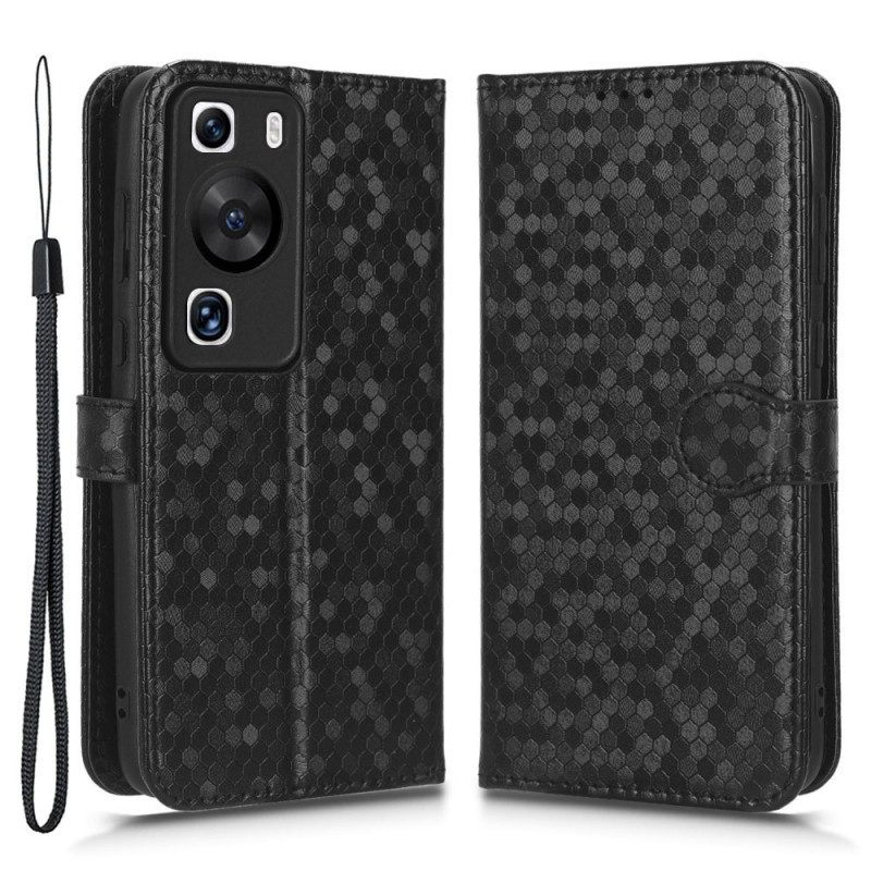 Folio-hoesje voor Huawei P60 Pro Met Ketting 3d-patroon Met Riempje