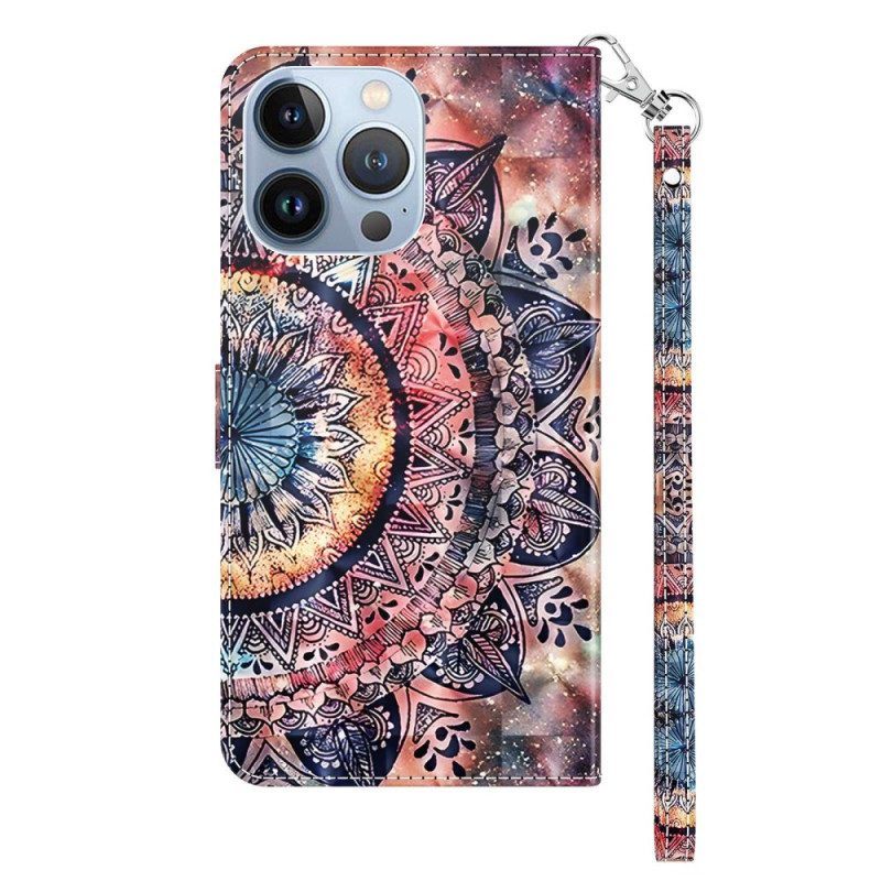 Folio-hoesje voor iPhone 14 Met Ketting Pro Kleurrijke Strappy Mandala