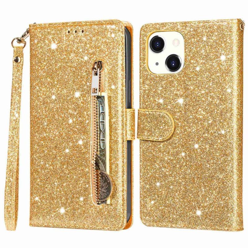 Folio-hoesje voor iPhone 14 Plus Glitter Portemonnee