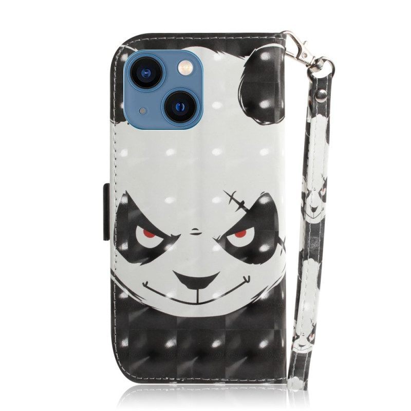 Folio-hoesje voor iPhone 14 Plus Met Ketting Boze Panda Met Lanyard