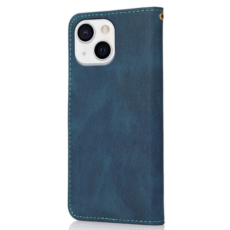 Folio-hoesje voor iPhone 14 Plus Met Ketting Tweekleurige Riem