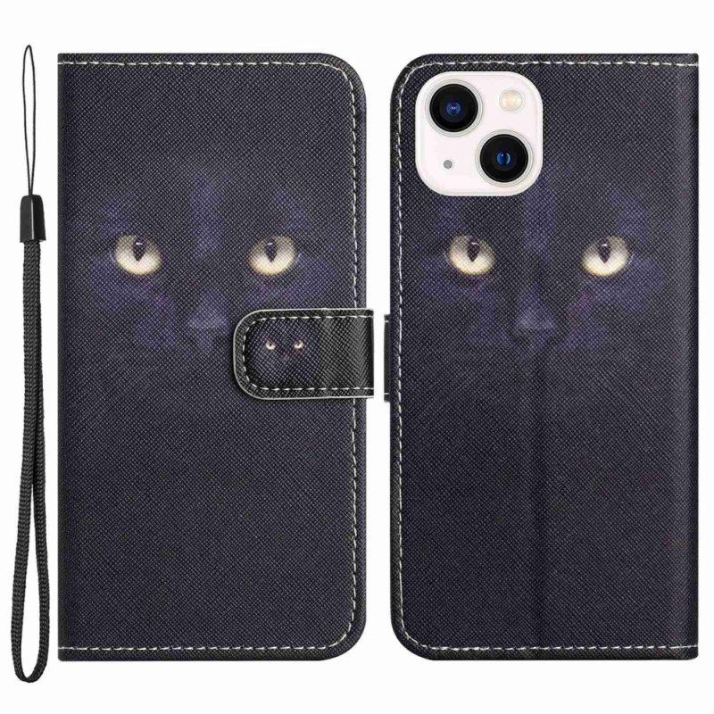 Folio-hoesje voor iPhone 14 Plus Met Ketting Zwarte Kat Met Riem