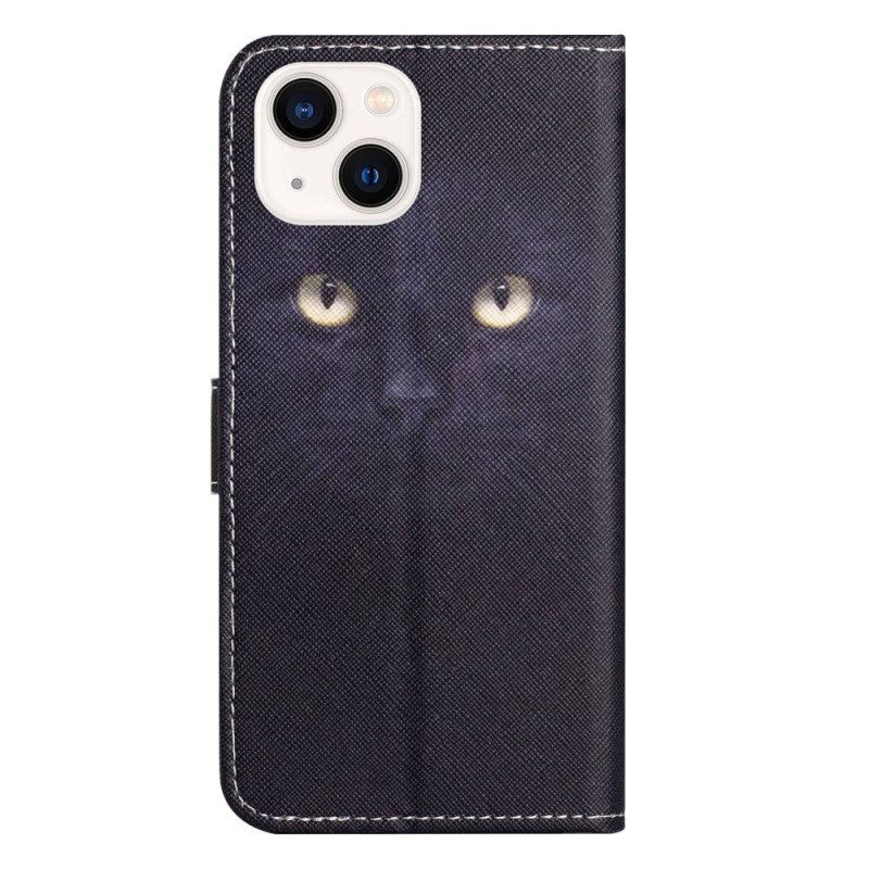 Folio-hoesje voor iPhone 14 Plus Met Ketting Zwarte Kat Met Riem