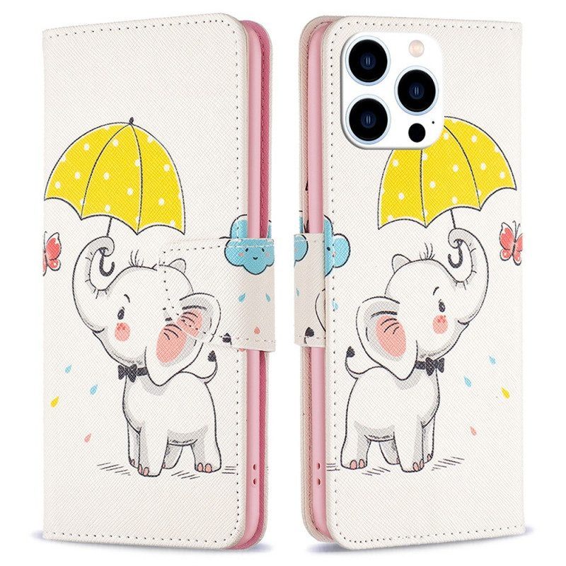 Folio-hoesje voor iPhone 14 Pro Baby Olifant