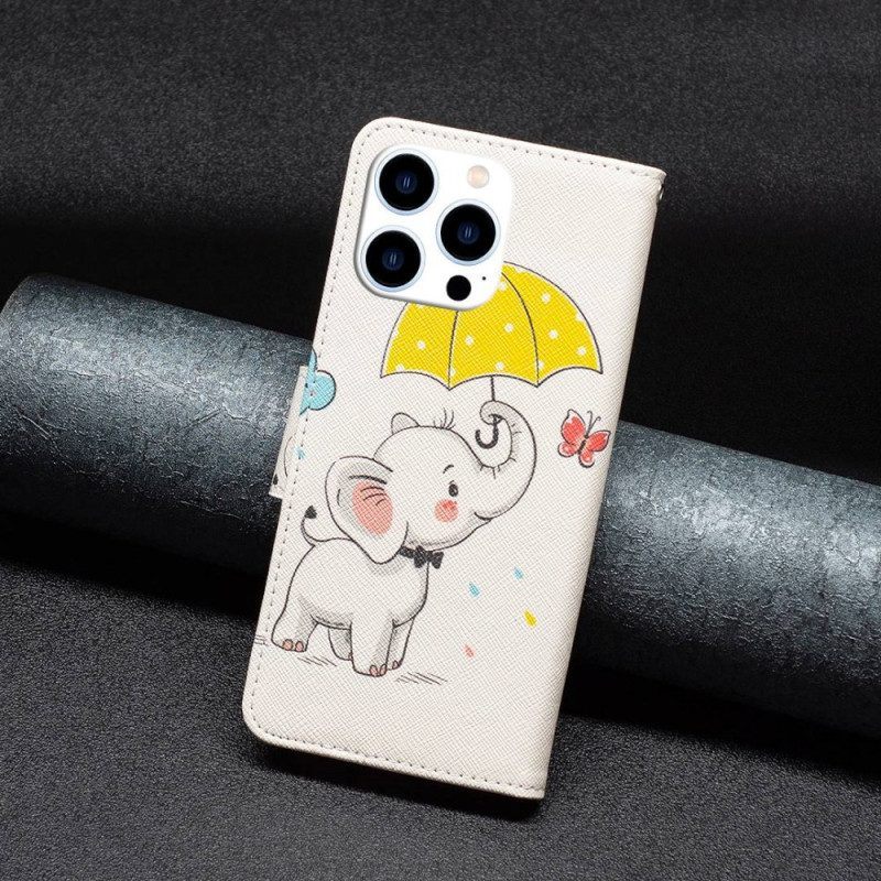 Folio-hoesje voor iPhone 14 Pro Baby Olifant