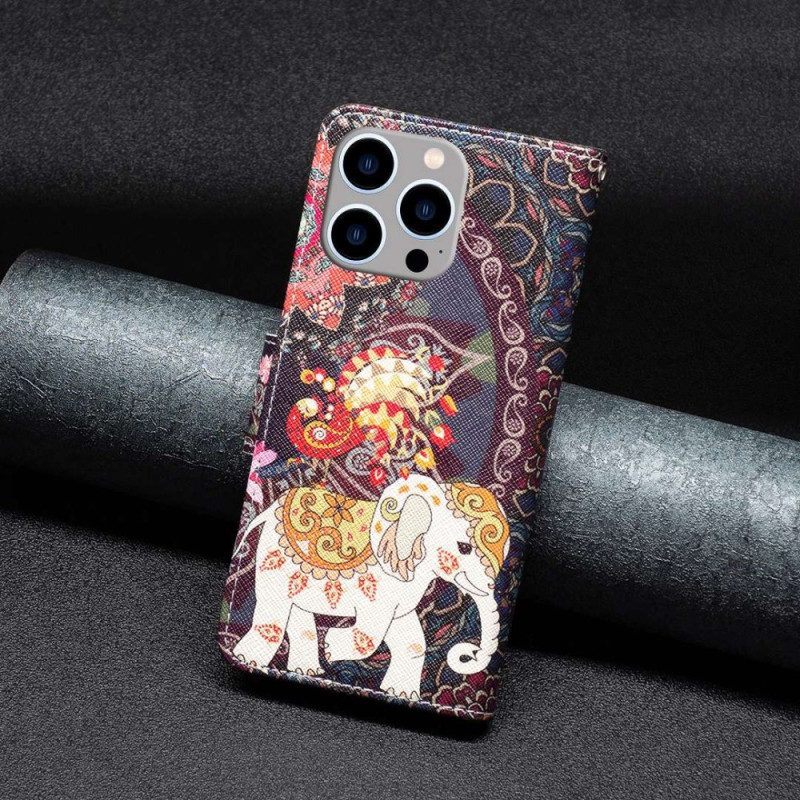 Folio-hoesje voor iPhone 14 Pro Max Indische Olifant