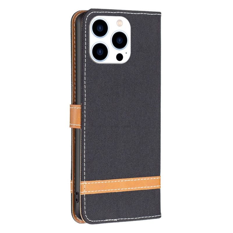 Folio-hoesje voor iPhone 14 Pro Met Ketting Band Van Stof En Leereffect