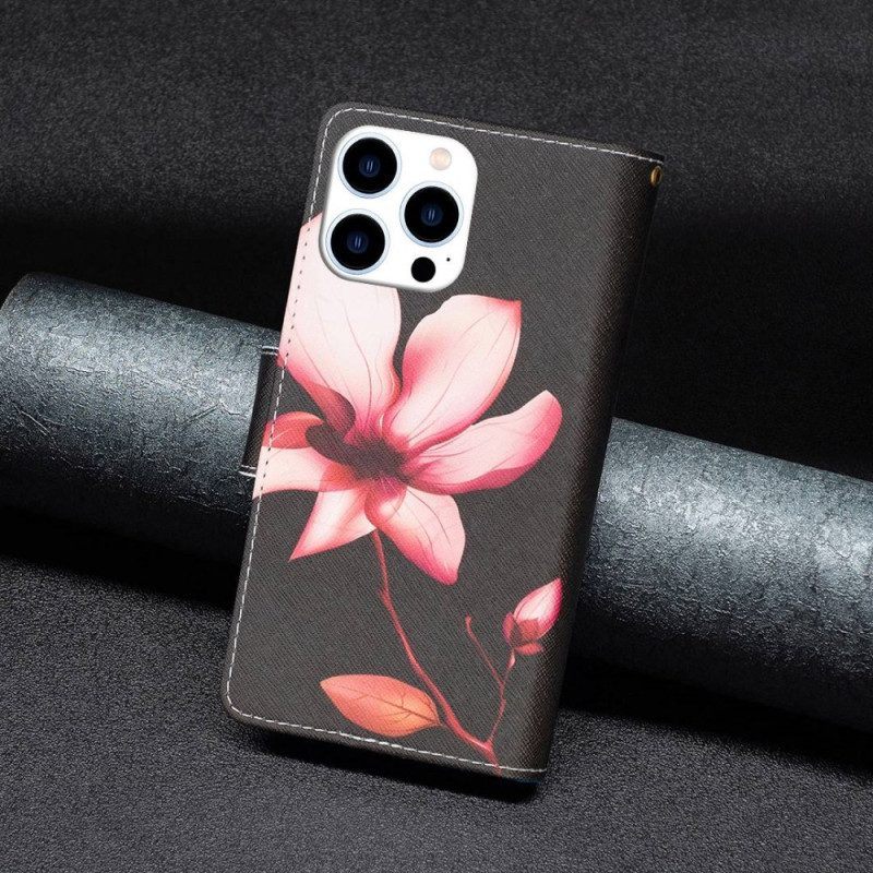 Folio-hoesje voor iPhone 14 Pro Portemonnee Leren Bloemen Portemonnee