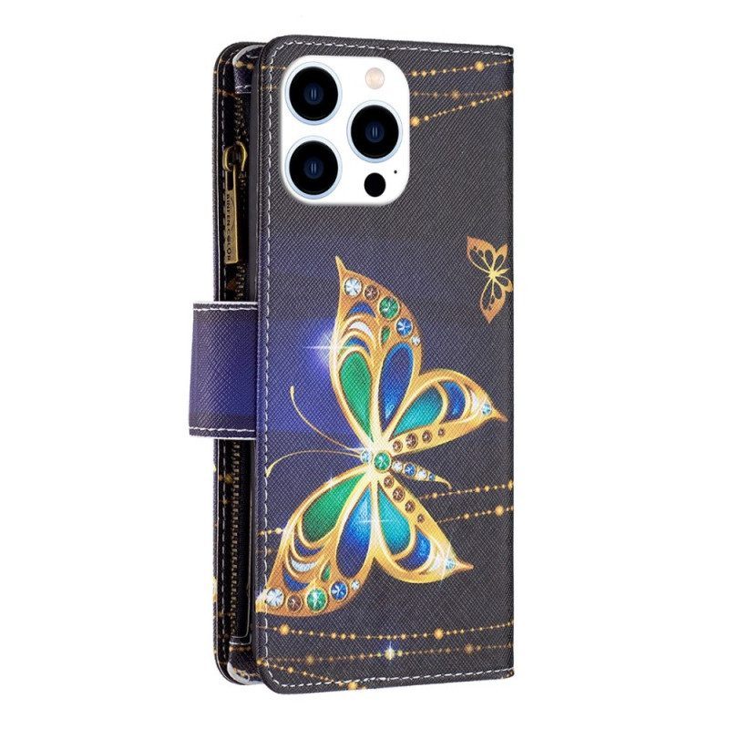 Folio-hoesje voor iPhone 14 Pro Portemonnee Leren Portemonnee Met Vlinders
