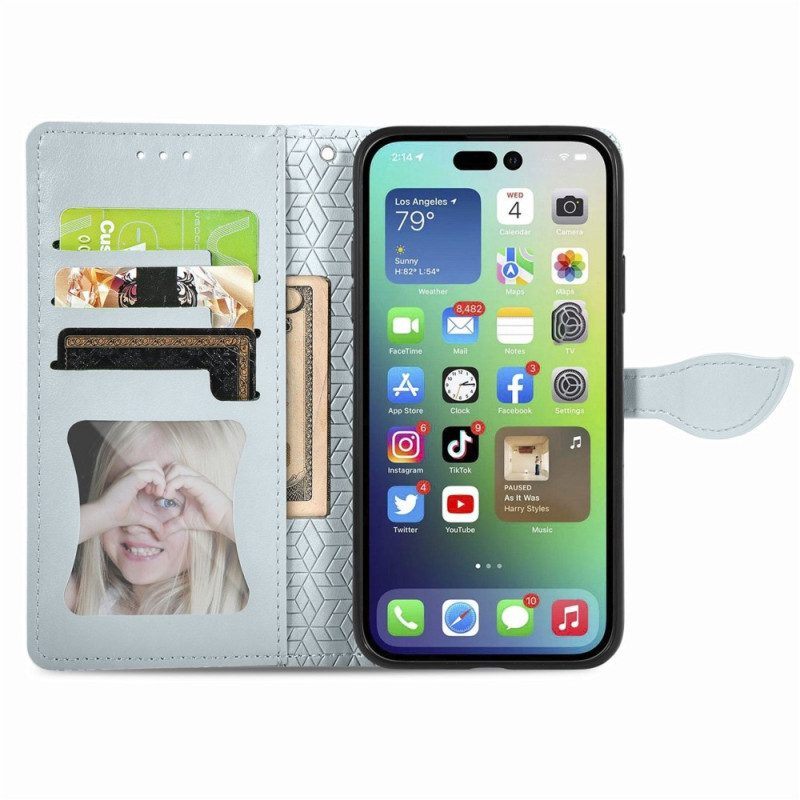 Folio-hoesje voor iPhone 14 Pro Stammen Bladeren