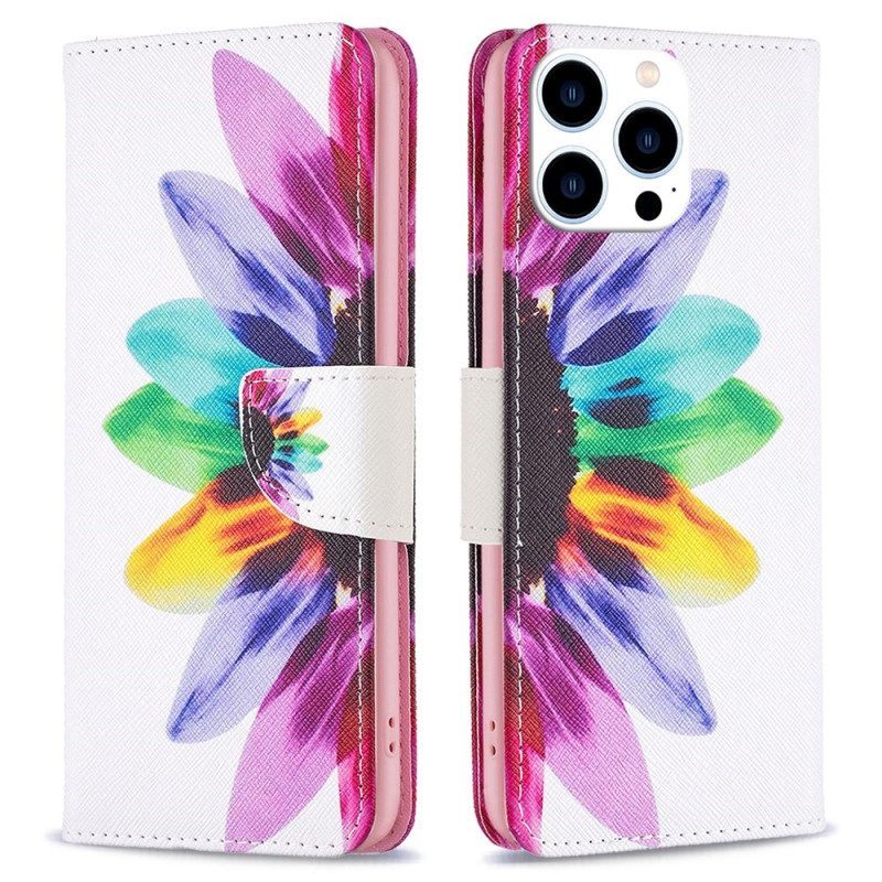 Folio-hoesje voor iPhone 14 Pro Waterverf Bloem