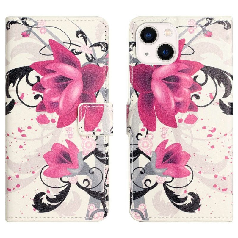 Folio-hoesje voor iPhone 14 Tropische Bloemen