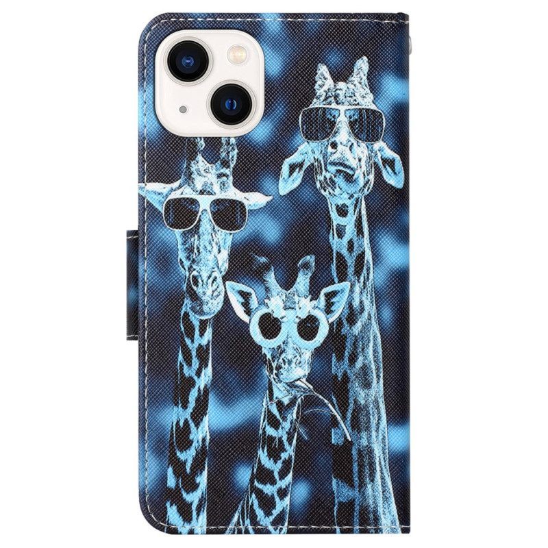 Folio-hoesje voor iPhone 15 Met Ketting Incognito Giraffen Met Riem