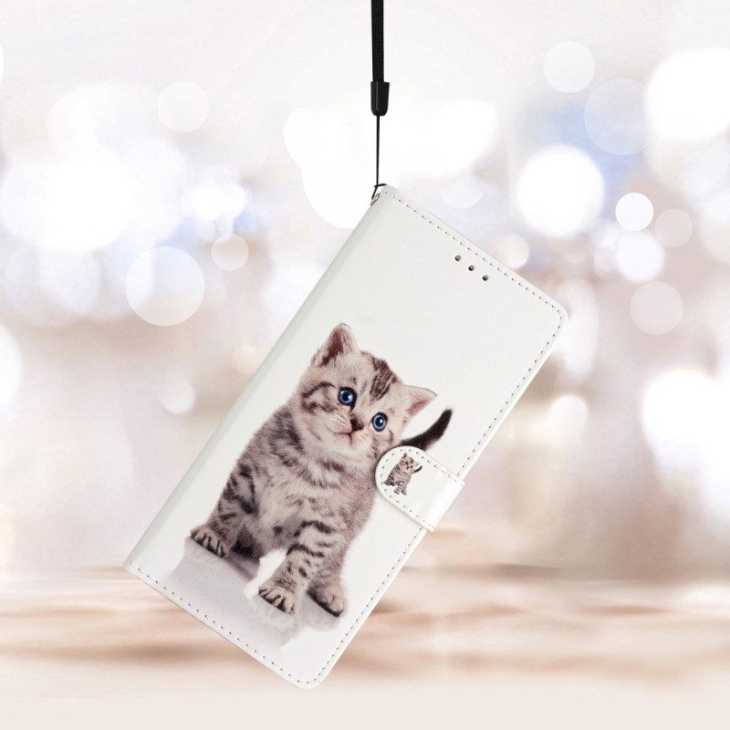 Folio-hoesje voor iPhone 15 Met Ketting Schattige Kat Met Riem