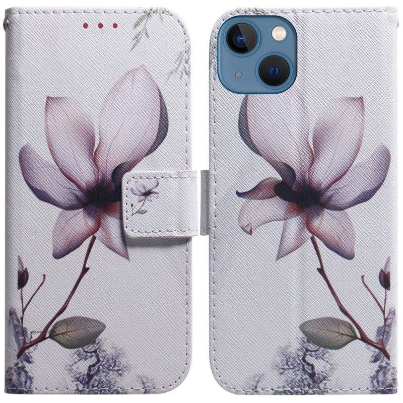 Folio-hoesje voor iPhone 15 Oudroze Bloem