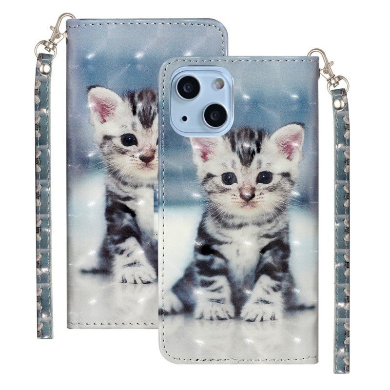 Folio-hoesje voor iPhone 15 Plus Met Ketting 3d Katje Met Riem