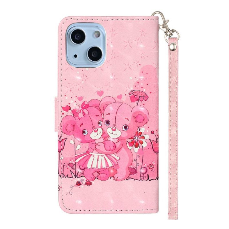 Folio-hoesje voor iPhone 15 Plus Met Ketting 3d Teddyberen Met Riem