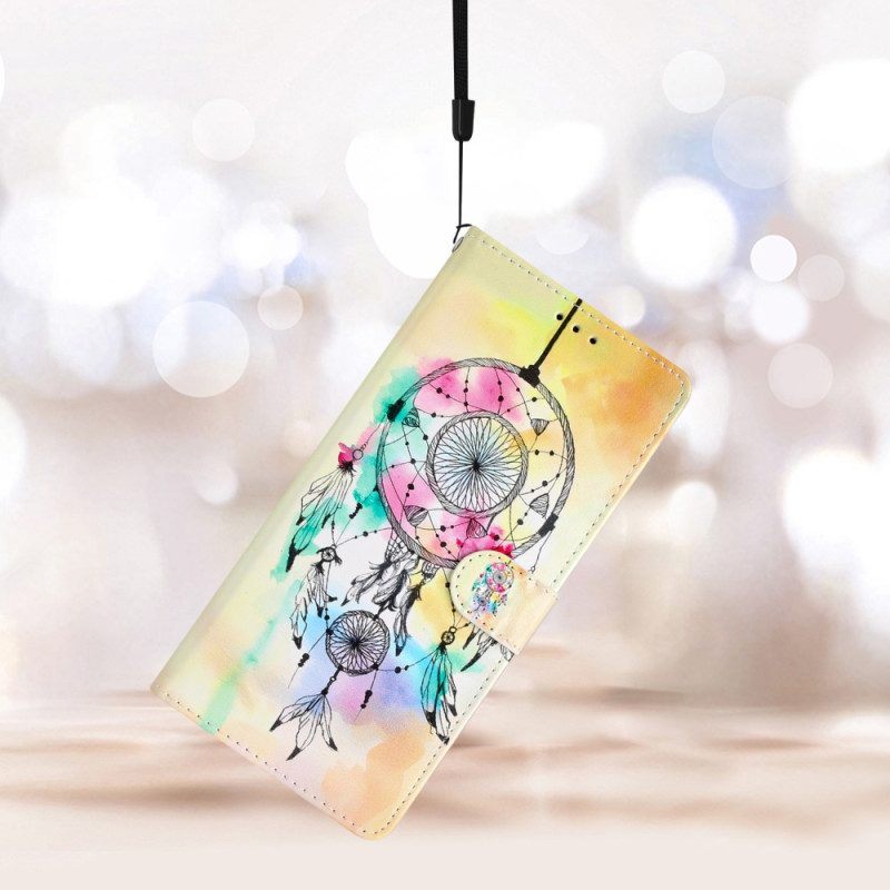 Folio-hoesje voor iPhone 15 Plus Met Ketting Aquarel Dromenvanger Met Riem